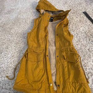 C’EST TOI Mustard Sherpa Lined Utility Hooded Vest Size S